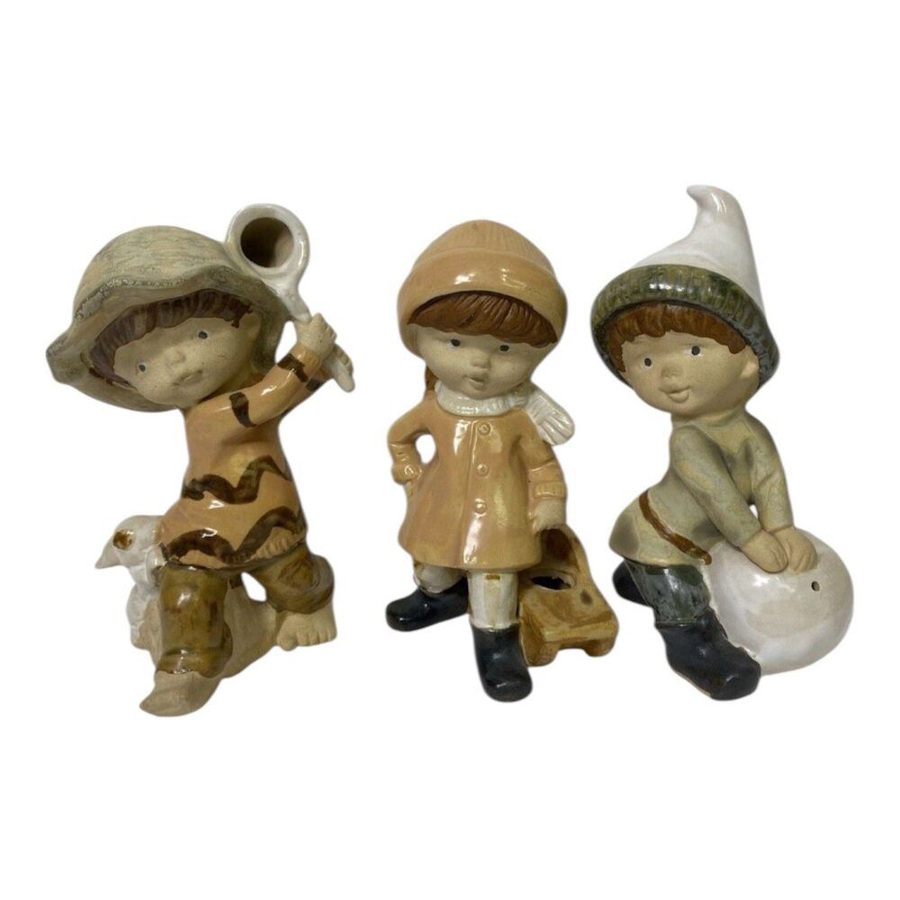 UCTCI Figurine Village Children Kids Lot Alpine Winter Sheep Sled Japan Ceramic